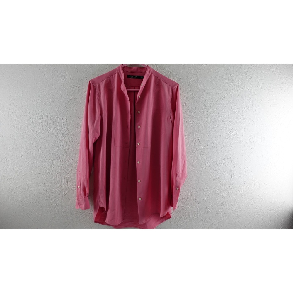 Lauren Ralph Lauren Pink Button Down Long Sleeve Mandarin Collar Blouse sz pm
